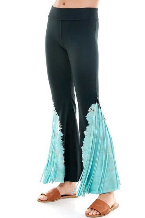 MINERAL WASHED FRINGE ON THE SIDE FOLDOVER YOGA PANTS.