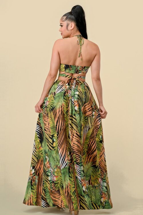 TROPICAL PRINT HALTER NECK SLIT DRESS - Image 5