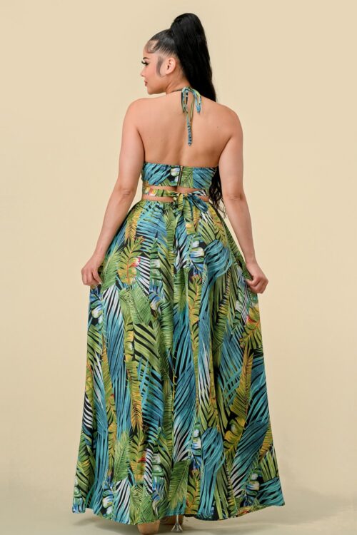 TROPICAL PRINT HALTER NECK SLIT DRESS - Image 3